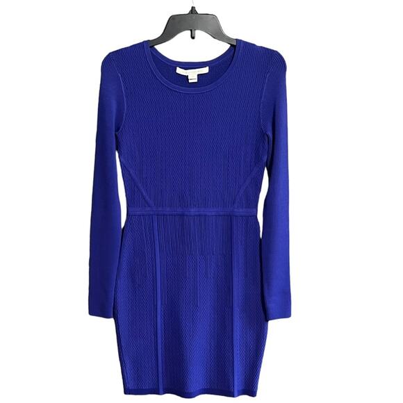 Diane Von Furstenberg Bandage Bodycon Dress S/M Blue Knit Long Sleeve Cocktail - Picture 5 of 9